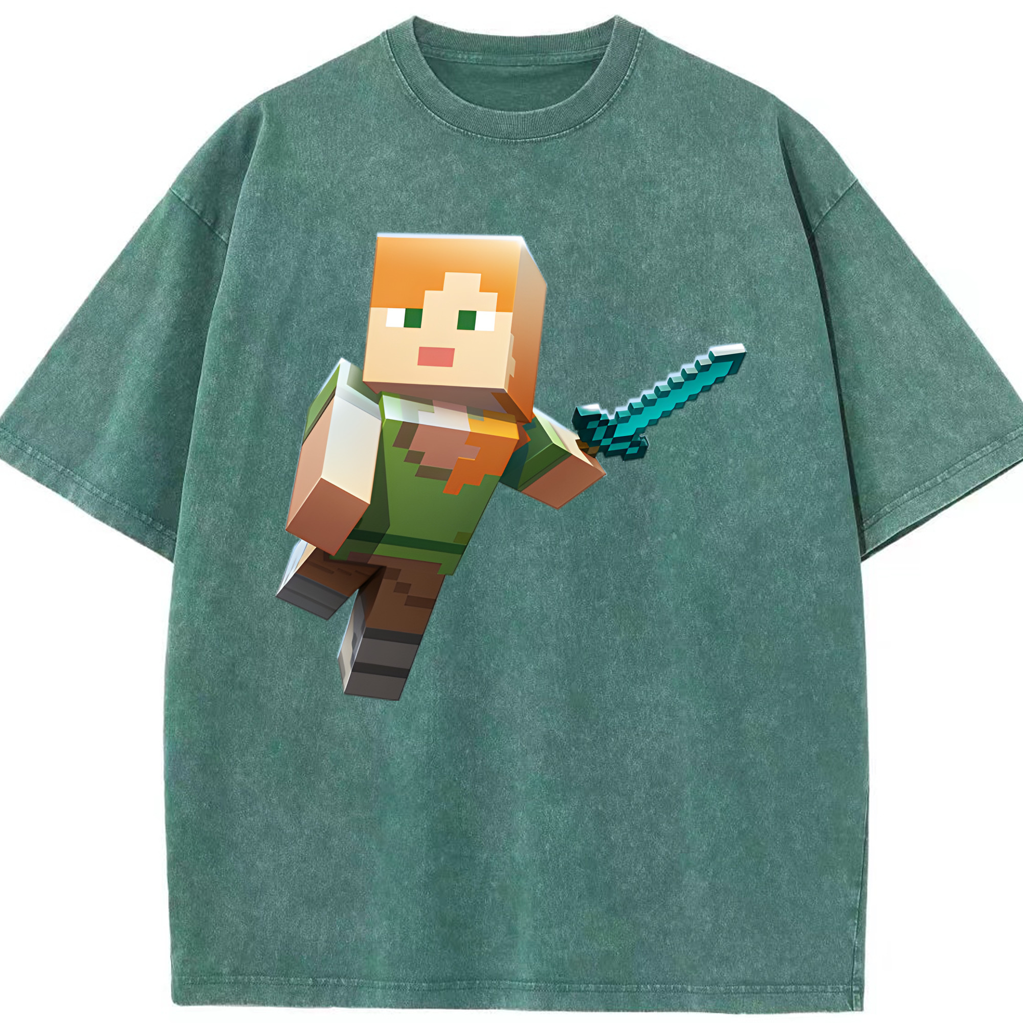 （画像用） マインクラフト ブロックの世界 Minecraft MC Block world 綿100% ヴィンテージ風 半袖Tシャツ（フロントプリント）